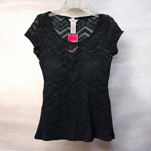 CANDIE’S Black Lace Chevron Sheer Overlay Top